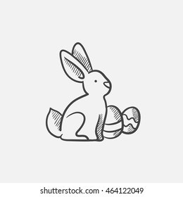 Easter Bunny With Eggs Sketch Icon For Web, Mobile And Infographics. Hand Drawn Vector Isolated Icon.