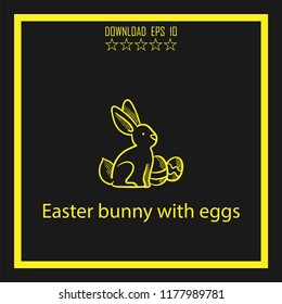 Easter bunny with eggs sketch vector icon