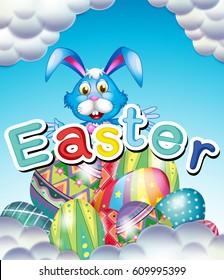 Easter bunny and eggs in sky illustration