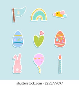 Easter Bunny with Eggs Stickers Set.These stickers are perfect for adding a festive touch to your Easter-themed crafts, decorations, or greeting cards.