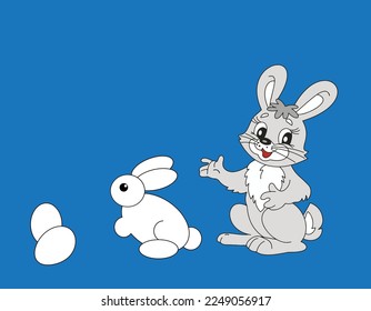 Easter bunny With eggs Vector. funny cartoon character Happy Easter color by numbers