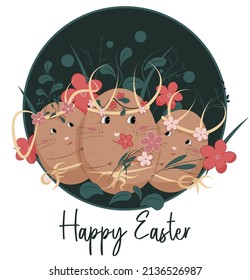 Easter bunny and easter eggs vector illustrarion. Happy easter stock image