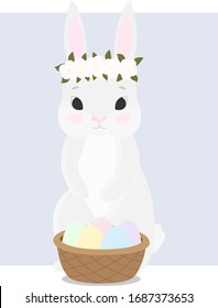 Osterhase mit Ostereiern. Vektorillustration