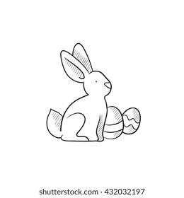 Easter bunny with eggs vector sketch icon isolated on background. Hand drawn Easter bunny with eggs icon. Easter bunny with eggs sketch icon for infographic, website or app.