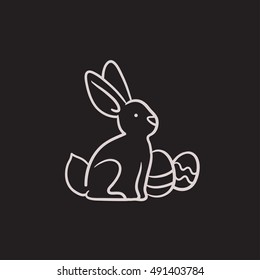 Conejo de Pascua con un icono de boceto vector de huevos aislado en el fondo. Conejo de pascua con ícono de huevos. Conejo de Pascua con un icono de boceto de huevos para infografía, sitio web o aplicación.