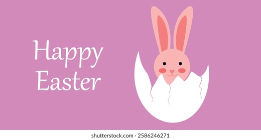 Easter Bunny Emerging from an Egg with Happy Easter Greeting. A delightful Easter-themed design featuring a cute bunny hatching from an egg with a festive greeting.