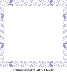 Easter bunny empty square frame. Spring Easter bunny rabbit silhouettes with empty space for your text