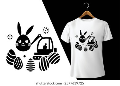 Easter Bunny Excavator T Shirt Design 