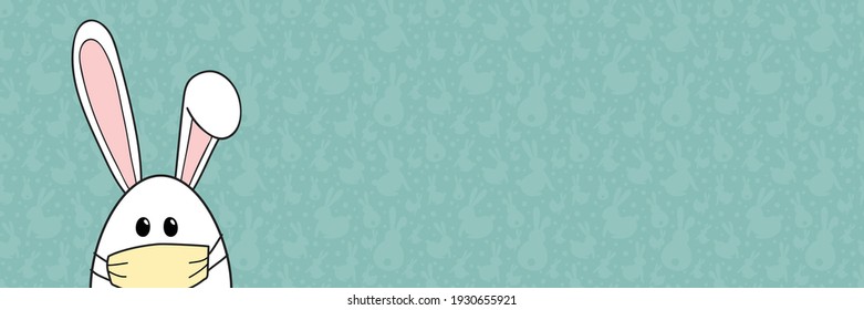 Easter bunny with face mask. Concept of holidays during coronavirus pandemic. Panoramic header. Vector