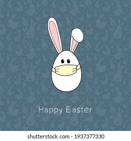 Easter bunny with face mask. Concept of holidays during coronavirus pandemic. Vector