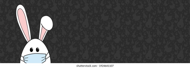 Easter bunny with face mask. Holidays during coronavirus. Panoramic header. Vector