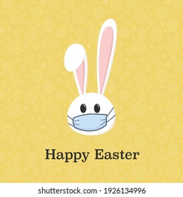 Easter bunny with face mask. Holidays during coronavirus. Vector