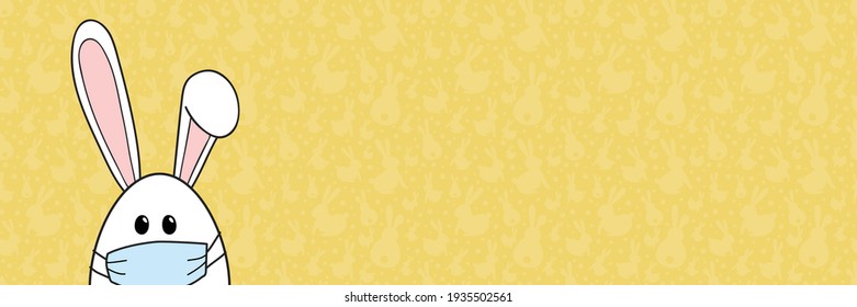 Easter bunny with face mask. Holidays during coronavirus. Panoramic header. Vector