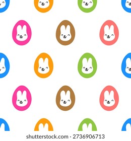 Easter Bunny Face on Colorful Eggs Seamless Pattern. Flat Vector Illustration