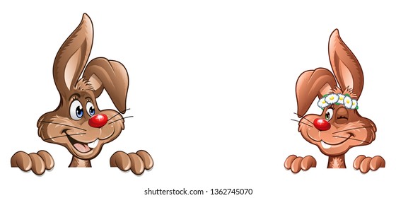 easter bunny female male smiling red nose rabbit love flowers