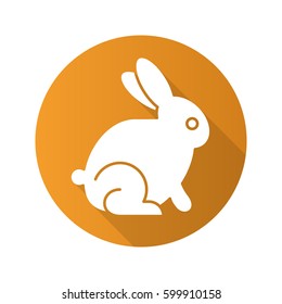 Easter bunny flat design long shadow icon. Rabbit. Vector silhouette symbol