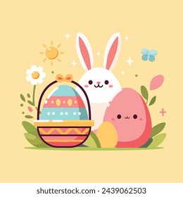 Diseño plano de conejito de Pascua. Ilustración de vector