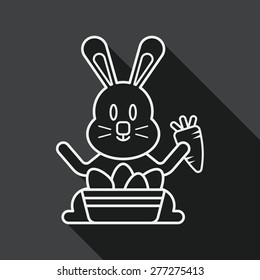 easter bunny flat icon with long shadow, line icon