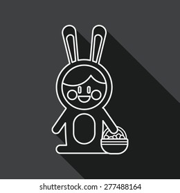 easter bunny flat icon with long shadow, line icon