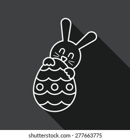 easter bunny flat icon with long shadow, line icon