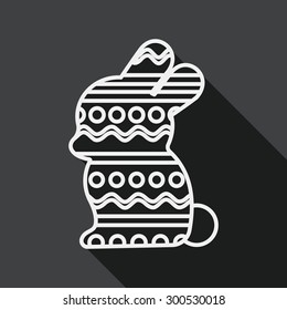 easter bunny flat icon with long shadow, line icon