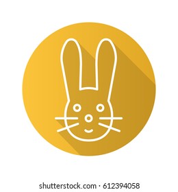 Easter bunny flat linear long shadow icon. Rabbit. Vector line symbol