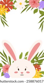 Easter bunny floral frame spring greeting card template vertical banner social media story