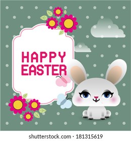 Easter bunny with floral frame for text