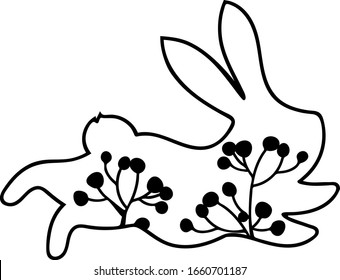 Easter Bunny. Floral Rabbits  Floral fancy hare with laser cut pattern for die cutting. Laser cutting rabbit template.