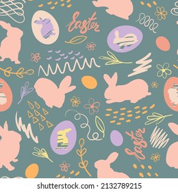 Easter Bunny Floral Scribble Creative Holiday Vector 