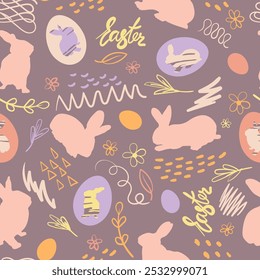 Fondo floral del conejo de Pascua dibujado a mano. Ilustración vectorial creativa