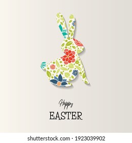 Easter bunny with floral texture and wishes. Vector