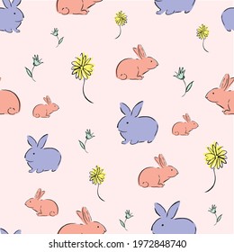 Easter Bunny Flower Seamless Pattern. Vector illustration. Great for Easter, birthday, party, gift wrapping, wallpaper, textile and scrapbook 