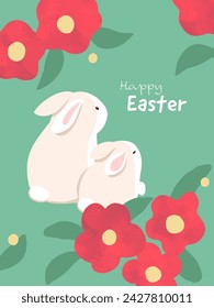 Easter bunny and flowers background