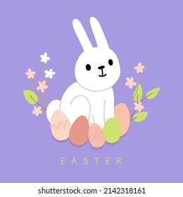 Easter Bunny with flowers and eggs.