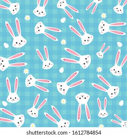 Easter bunny with flowers and eggs pattern vector illustration background