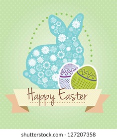 Easter bunny and flowers with eggs. Vector illustration