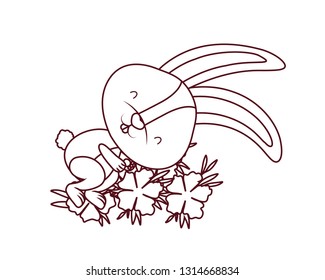 easter bunny with flowers isolated icon