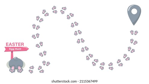 Easter bunny foot print direction point for egg hunt map. Vector stock illustration isolated on white background. EPS10