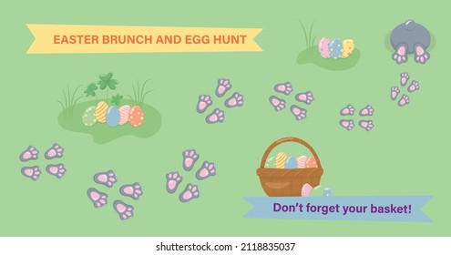 Easter bunny foot print direction point for egg hunt   brunch invitation  Vector stock illustration for children game  EPS10