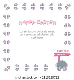 Easter bunny foot print frame for egg hunt map, invitation, flyer. Vector stock illustration isolated on white background. EPS10