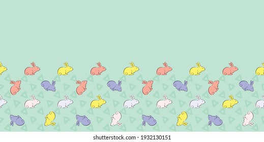 Easter Bunny Frame Border Seamless Patten. Vector illustration. Great for Easter, birthday, party, gift wrapping, wallpaper, textile and scrapbook 