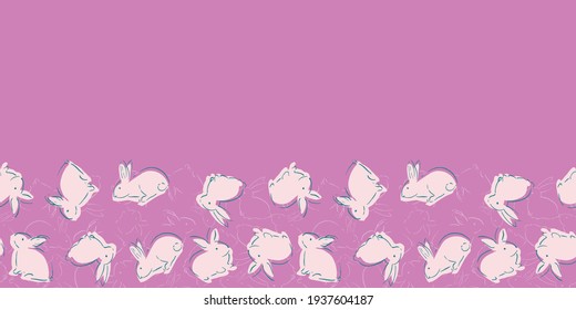 Easter Bunny Frame Border Seamless Patten. Vector illustration. Great for Easter, birthday, party, gift wrapping, wallpaper, textile and scrapbook 