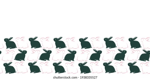 Easter Bunny Frame Border Seamless Pattern. 