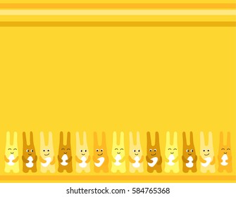 Easter bunny fun three Easter eggs background for greetings card yellow