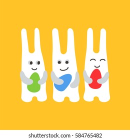 Easter bunny fun three with Easter eggs and smiles orange