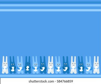 Easter bunny fun three Easter eggs background for greetings card blue