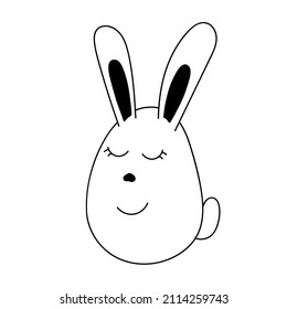 Easter bunny funny line art outlined black contour on white background. Cute lovely bunny of egg shape with long ears and small tail. Coloring pages for children, design element.