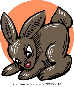 Conejo de Pascua. Pequeño conejo gracioso. Fluffy lindo con ojos grandes. Mejor amigo para bebé, niño, niño, niña, chico, novia, afiche de fiesta de primavera, celebración. Ilustración vectorial retro vintage.