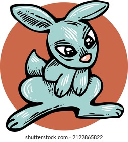 Easter bunny. Funny little rabbit. Fluffy lovely cute with big eyes. Best friend for baby, kid, children, girl, boy, girlfriend, spring  party poster, celebration. Retro vintage vector illustration.
